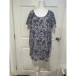 Kleen Cotton Floral Prnt Long Tunic Top Mini Dress Tie Sharkbite Short Sleeve XL